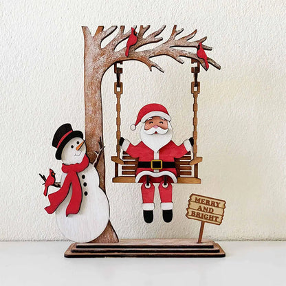 📢📢60 % de réduction !!!✨Décoration de table 3D en bois représentant le Père Noël sur une balançoire