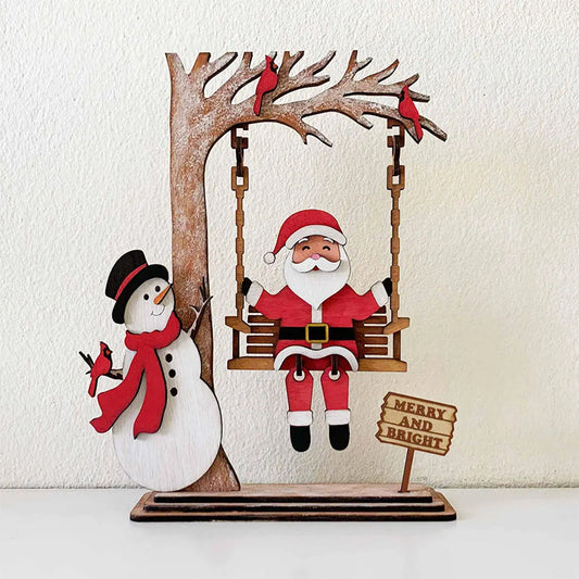 📢📢60 % de réduction !!!✨Décoration de table 3D en bois représentant le Père Noël sur une balançoire