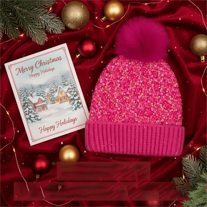 📢📢60 % de réduction !!!⏰Bonnet d'hiver à pompon et paillettes scintillantes