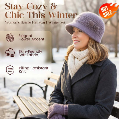 📢📢50 %  DE RÉDUCTION !! ⏰Ensemble chapeau et écharpe d'hiver pour femme