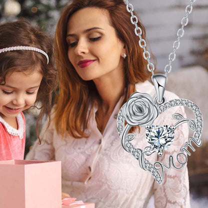 📢📢70 %  DE RÉDUCTION !! ⏰Collier pendentif « Mom » avec cœur en rose