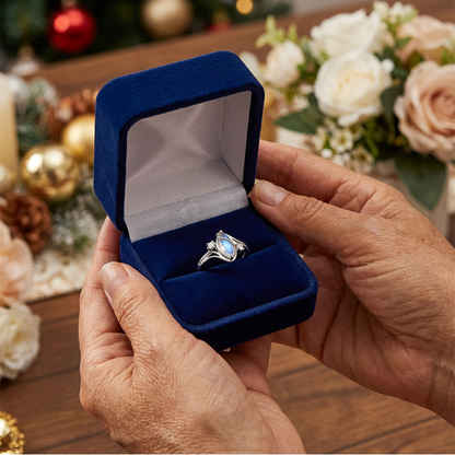 📢📢50 % de réduction !! ⏰ Bague géométrique ovale en pierre de lune avec accents de zirconia – Mystique, étincelante et élégance intemporelle ! 🌙✨