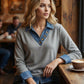 📢📢60 % de réduction !! ⏰Haut deux pièces pour femme en denim patchwork avec col en simili cuir