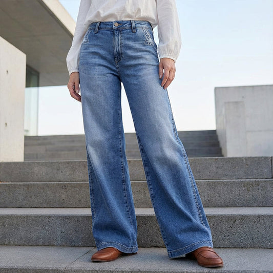 📢📢60 % de réduction !! ⏰Jean vintage taille haute à jambes larges pour femme