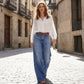 📢📢60 % de réduction !! ⏰Jean vintage taille haute à jambes larges pour femme