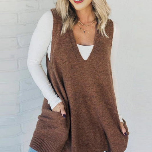 📢📢60 % de réduction !! ⏰Gilet à col en V ample pour femme avec poches