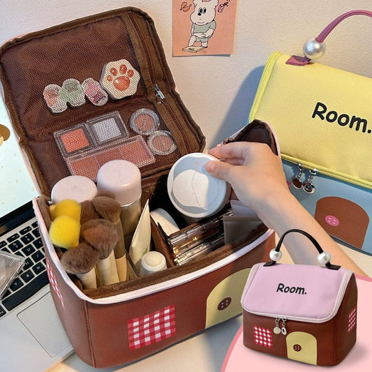 📢📢50 % de réduction !! ⏰Trousse à maquillage portable en forme de maison colorée à grande capacité
