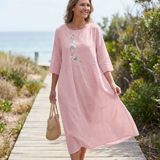 📢📢60 % de réduction !! ⏰Robe Midi Brodée Décontractée | Chic Quotidien 🌸