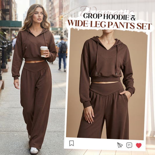 📢📢60 % de réduction !!⏰Women's Crop Hoodie & Wide-Leg Pants Set