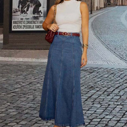 📢📢60 % de réduction !!⏰Jupe longue en jean trapèze taille haute pour femme