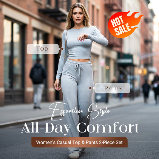 👚 50% DE RÉDUCTION! 💃 Ensemble Deux Pièces Décontracté pour Femme – Haut & Pantalon Large, Look Tendance & Confortable au Quotidien 🌸