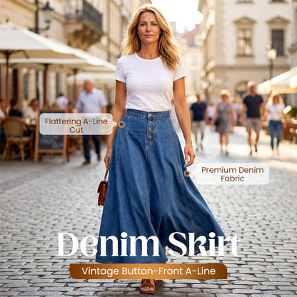 📢📢50 % DE RÉDUCTION !! ⏰Jupe en jean vintage à boutons sur le devant et coupe trapèze
