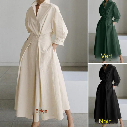 📢📢60 % DE RÉDUCTION !! ⏰Robe chemise à col en pur coton pour femme