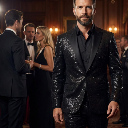 🔈🔈NOUVEAUTÉS 2026 - JUSQU'À -60 % !!!🧥👖Ensemble smoking noir pailleté pour homme