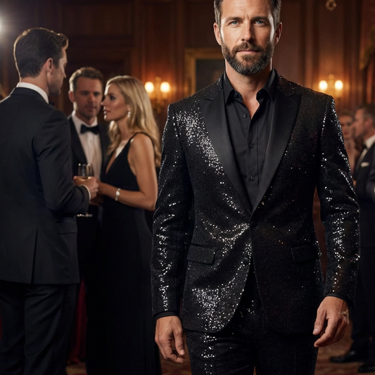 🔈🔈NOUVEAUTÉS 2026 - JUSQU'À -60 % !!!🧥👖Ensemble smoking noir pailleté pour homme