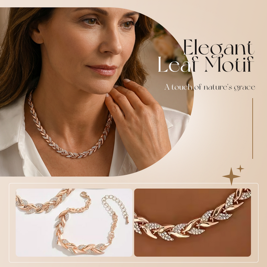 📢📢50 % de réduction !! ⏰Ensemble collier et bracelet à maillons ajustables avec feuilles en strass