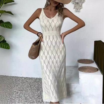 📢📢50 % de réduction !! ⏰Élégante robe en maille pointelle à encolure en V