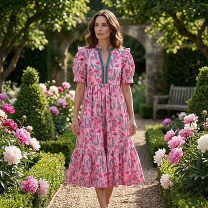 📢📢50% DE RÉDUCTION !! ⏰🌸 Robe Longue Florale à Volants – Manches Bouffantes, Fluide & Confort Élégant ✨