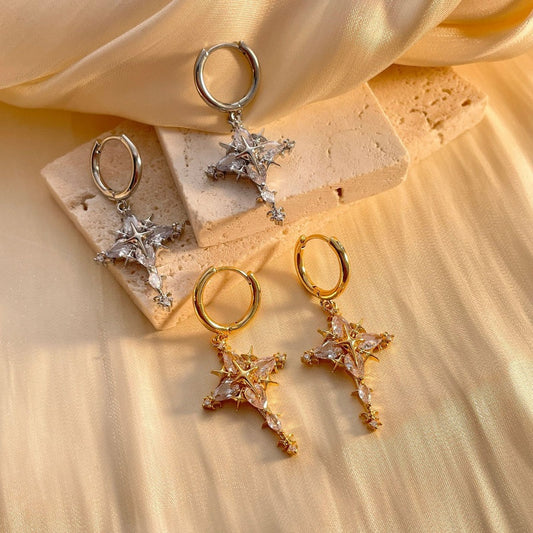 📢📢50 % DE RÉDUCTION !!⏰Boucles d'oreilles et collier pendentif croix étincelant