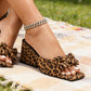 Square Toe Leopard Slip-On Heeled Sandals