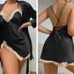 📢📢50 % de réduction !! ⏰Ensemble chemise et robe sexy à bordures en dentelle