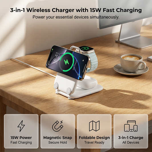 📢📢50 % de réduction &LIVRAISON GRATUITE ⏰Support de recharge sans fil magnétique pliable 3-en-1