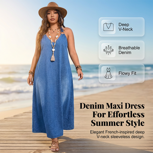 📢📢50 % de réduction !! ⏰ Robe longue en jean décontractée à col V
