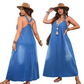 📢📢50 % de réduction !! ⏰ Robe longue en jean décontractée à col V