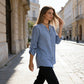 📢📢60 % de réduction !! ⏰Chemise à col en V rayée et boutonnée pour femme