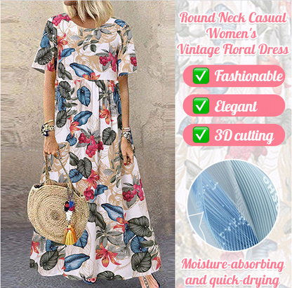 Jupe longue ample imprimée rétro pour femme, style décontracté, col rond
