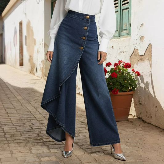 📢📢60 % DE RÉDUCTION !!!⏰Pantalon-jupe en jean asymétrique à nouer👖👗