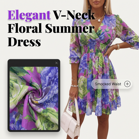 📢📢60 % DE RÉDUCTION !!!⏰Robe trapèze à col en V et ourlet à volants, imprimé floral, pour femme