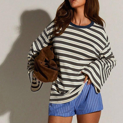 👚 40% DE RÉDUCTION! 🔥 Top Rayé Oversize Casual pour Femme – Tendance, Tissu Léger & Parfait Pour Un Look Décontracté Au Quotidien 🌸
