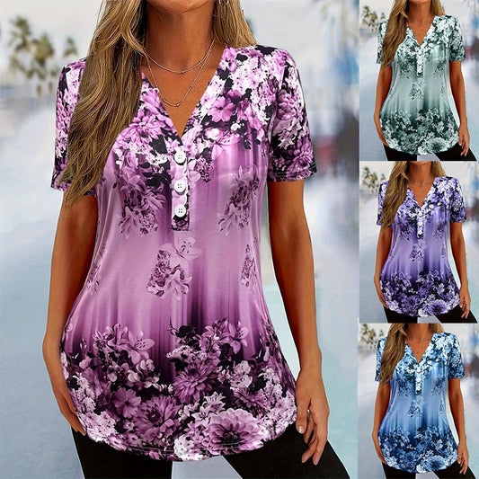 📢📢50 % DE RÉDUCTION !!!⏰Haut à manches courtes élégant à imprimé floral pour femme