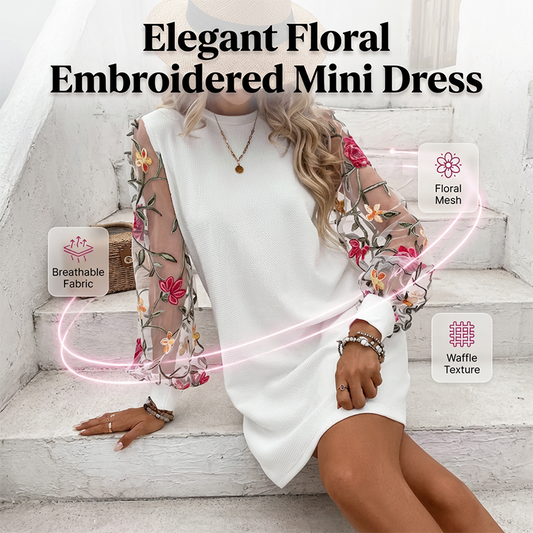 📢📢60 % DE RÉDUCTION !!!⏰Robe à manches en maille brodée de fleurs pour femme