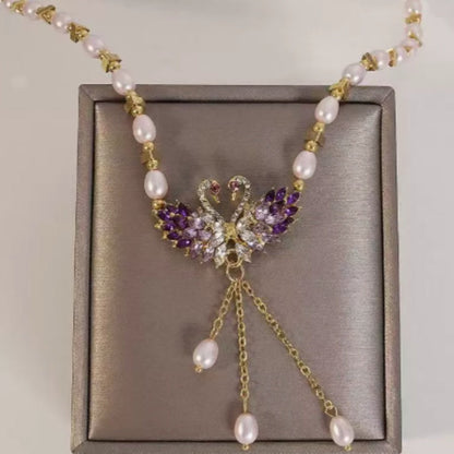 Purple Double Swan Pendant Necklace
