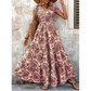 👗🌸55% de réduction 🍂 Robe longue à col en V et imprimé floral, avec smocks, pour femme🍁