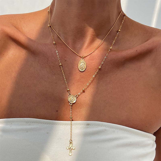 📢📢50 % DE RÉDUCTION !! ⏰Colliers superposés avec croix dorées pour femme