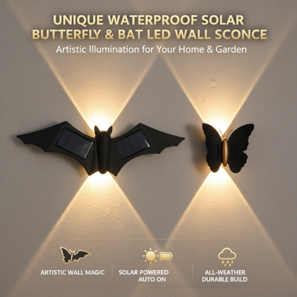 📢📢50 % DE RÉDUCTION !! ⏰Applique murale LED unique, étanche, en forme de papillon et de chauve-souris, à énergie solaire