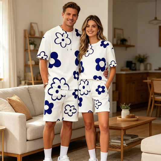 📢📢50 % DE RÉDUCTION !! ⏰Ensemble t-shirt et short unisexe à imprimé floral