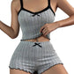 📢📢50 % DE RÉDUCTION !! ⏰Ribbed Knit Cami & Shorts Pajama Set