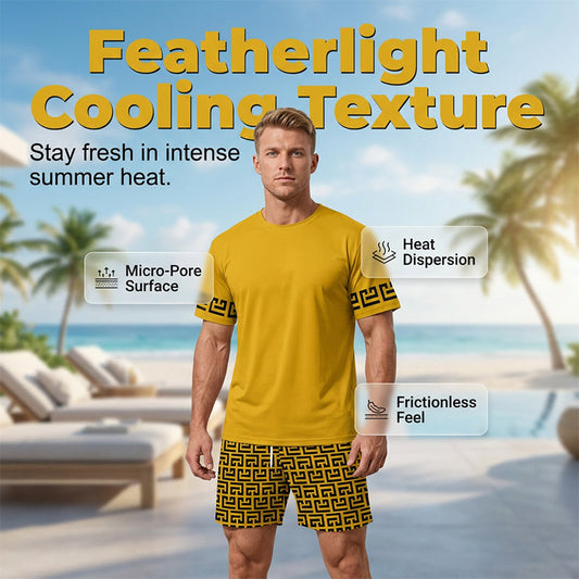 📢📢40 % DE RÉDUCTION !! ⏰Ensemble de survêtement à manches courtes pour homme, imprimé graphique jaune