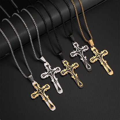 Ornate Vintage-Style Cross Pendant Necklace
