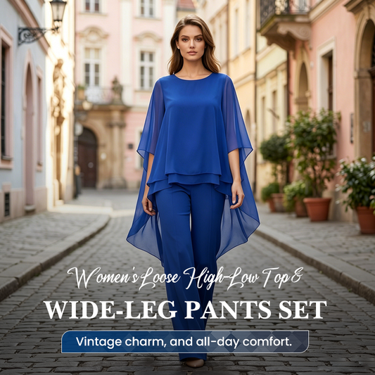 📢📢40 % DE RÉDUCTION !! ⏰Ensemble femme composé d'un haut ample asymétrique et d'un pantalon à jambes larges