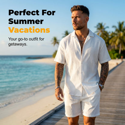 📢📢40 % DE RÉDUCTION !! ⏰Chemises à manches courtes et col camp pour homme, en tissu texturé