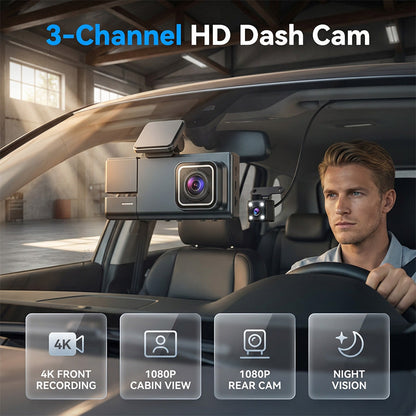 🚗 PROMO LIMITÉE 40% DE RÉDUCTION ! ✨ Caméra de Conduite 3 Canaux 1080p – Avant, Arrière, Intérieur, Wi-Fi ✨