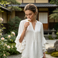 📢📢40 % DE RÉDUCTION !! ⏰Haut décontracté à col en V avec volants pour femme – Tissu léger, coupe fluide & romantique – parfait pour un look chic ou décontracté au quotidien 🌸