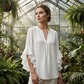 📢📢40 % DE RÉDUCTION !! ⏰Haut décontracté à col en V avec volants pour femme – Tissu léger, coupe fluide & romantique – parfait pour un look chic ou décontracté au quotidien 🌸