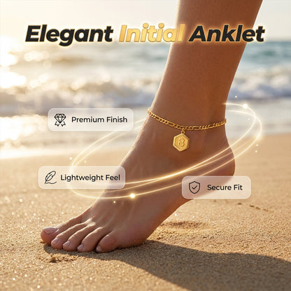 📢📢50 % DE RÉDUCTION !! ⏰Bracelet de cheville initial doré avec chaîne Figaro