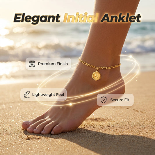 📢📢50 % DE RÉDUCTION !! ⏰Bracelet de cheville initial doré avec chaîne Figaro